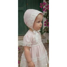 طقم بناتيناعم  فستان وردي  مع قبعة مزين بالدانتيل   202633