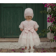 طقم بناتيناعم  فستان وردي  مع قبعة مزين بالدانتيل   202633