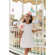 فستان بناتي مزين بتفاصيل لؤلؤية مع اكسسوار شعر 36129