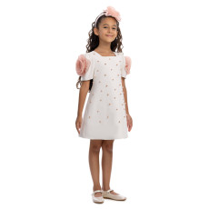 فستان بناتي مزين بتفاصيل لؤلؤية مع اكسسوار شعر 36129