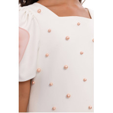 فستان بناتي مزين بتفاصيل لؤلؤية مع اكسسوار شعر 36129