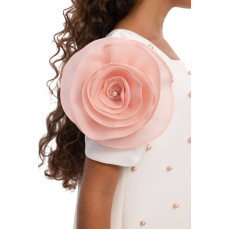 فستان بناتي مزين بتفاصيل لؤلؤية مع اكسسوار شعر 36129