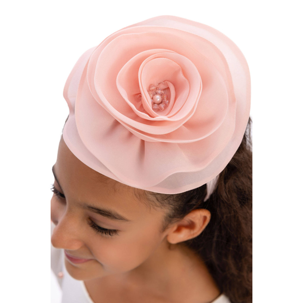 فستان بناتي مزين بتفاصيل لؤلؤية مع اكسسوار شعر 36129