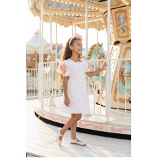 فستان بناتي مزين بتفاصيل لؤلؤية مع اكسسوار شعر 36129