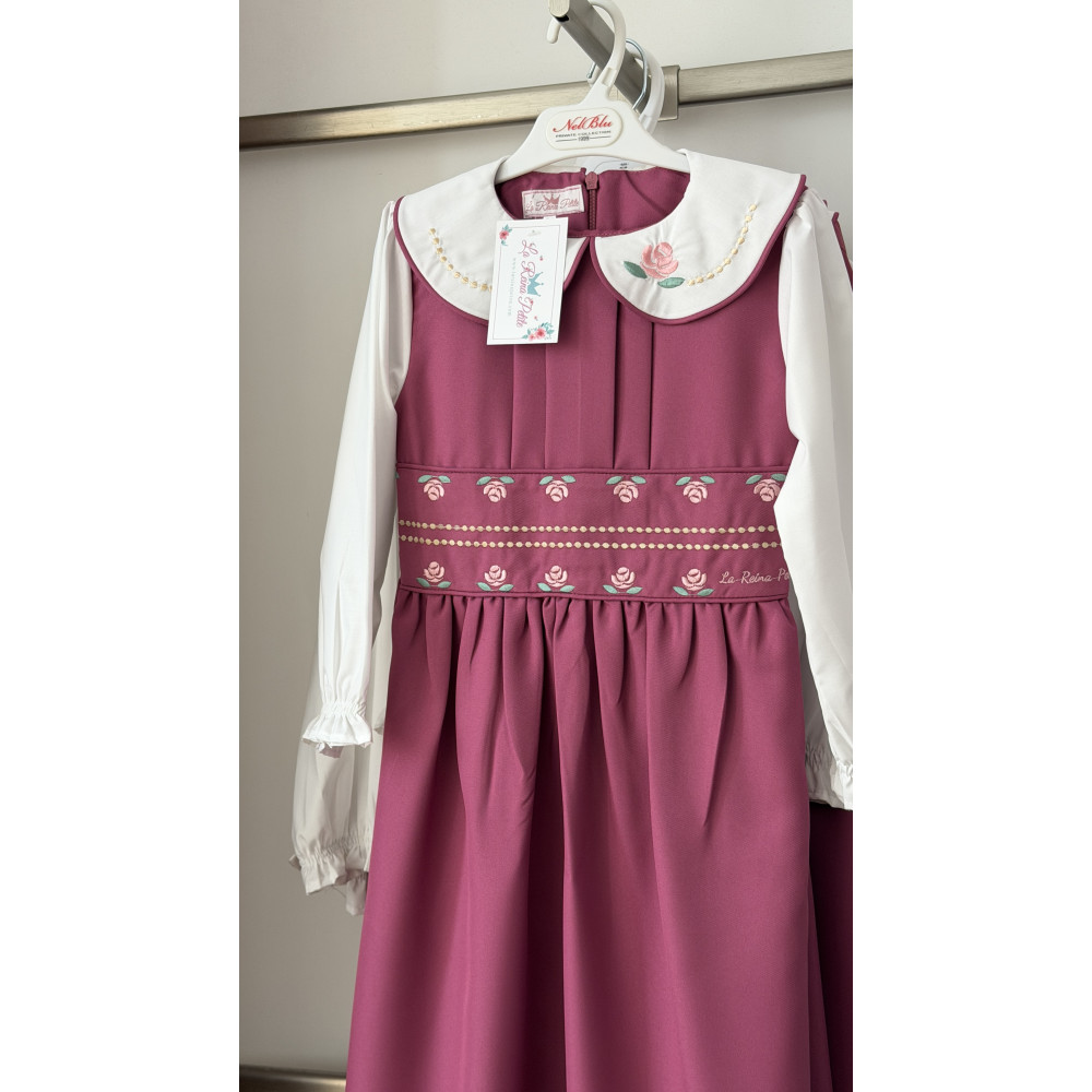 مريول مدرسي وردي متصل مطرز الحزام والياقة 144725