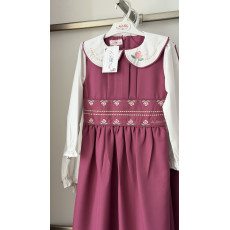 مريول مدرسي وردي متصل مطرز الحزام والياقة 144725