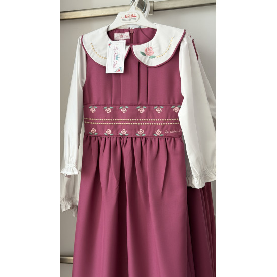 مريول مدرسي وردي متصل مطرز الحزام والياقة 144725