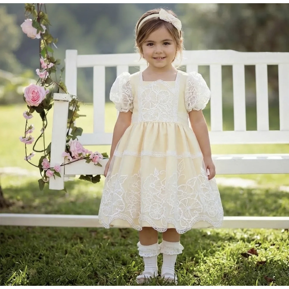 فستان - أصفر - دانتيل للعيد 26030