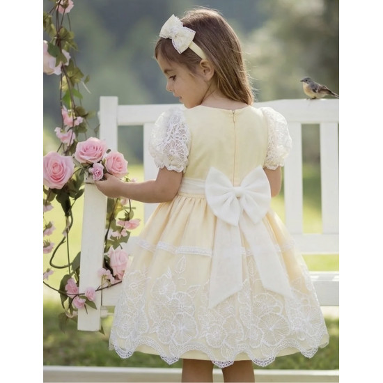 فستان - أصفر - دانتيل للعيد 26030