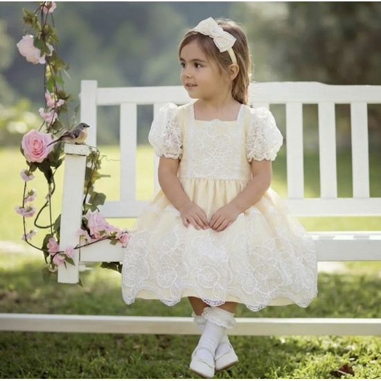 فستان - أصفر - دانتيل للعيد 26030