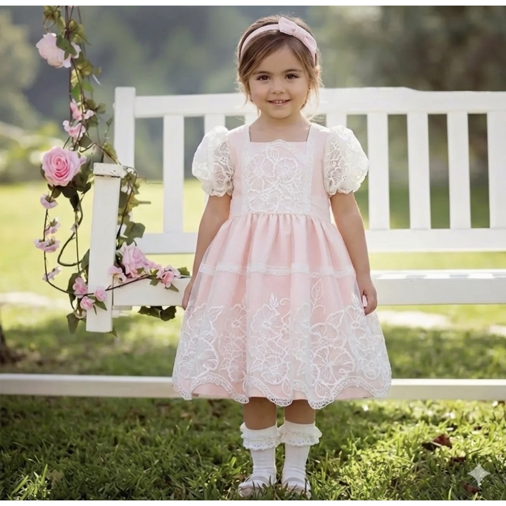 فستان - وردي - دانتيل للعيد 26031 فستان - وردي - دانتيل للعيد 26031