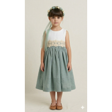 فستان أخضر كلاسيكي مع حزام ورد بالخصر   202636