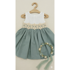 فستان أخضر كلاسيكي مع حزام ورد بالخصر   202636