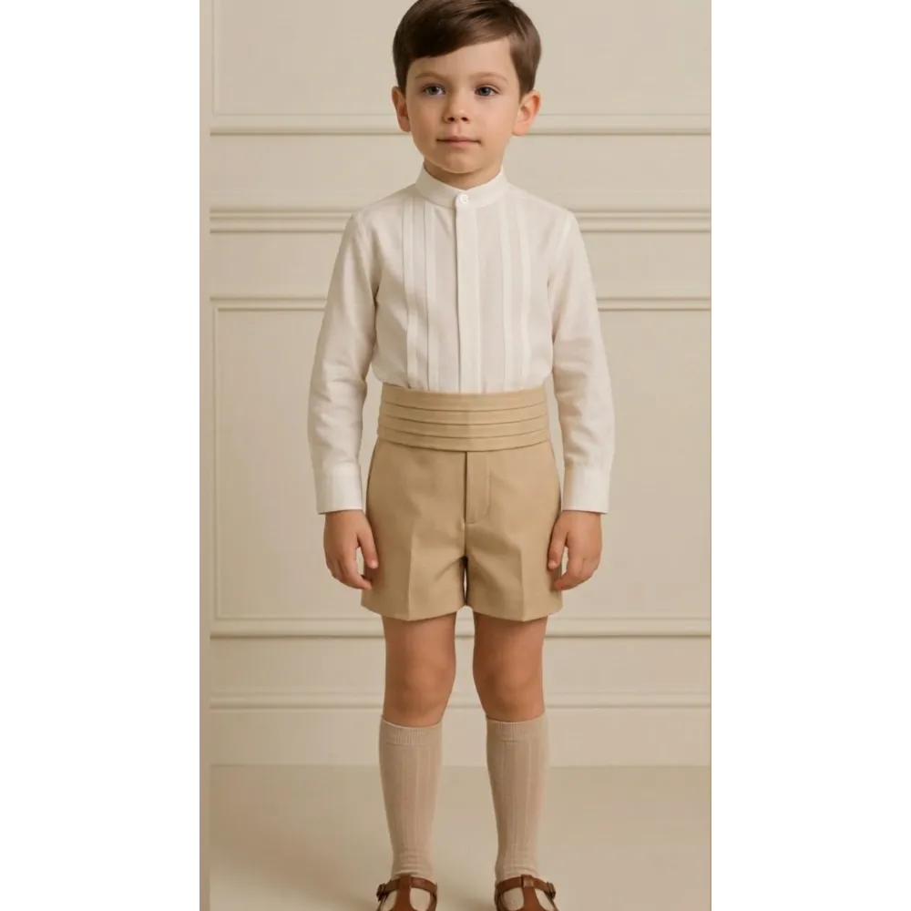 بدلة ولادي كلاسيكي قميص بأكمام طويلة وشورت  مع حزام