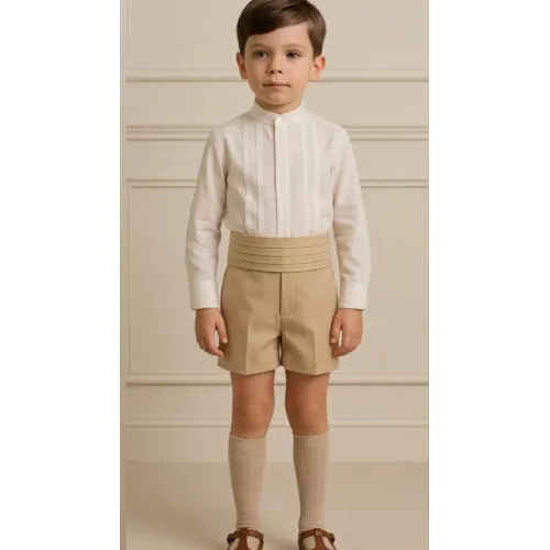 بدلة ولادي كلاسيكي قميص بأكمام طويلة وشورت  مع حزام