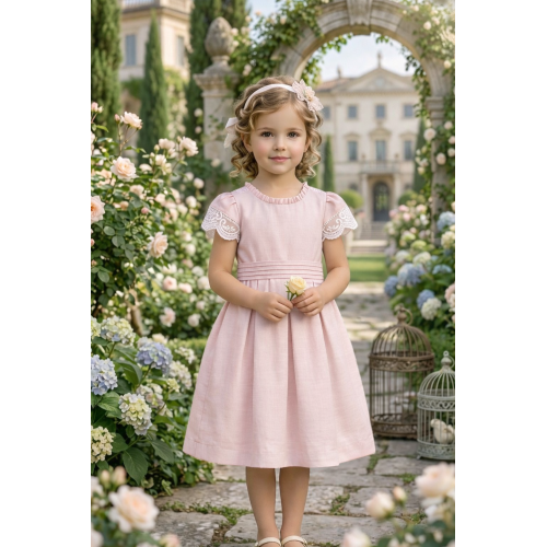 فستان - وردي - دانتيل بفتحة ظهر 26040