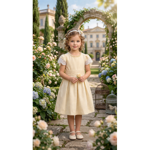 فستان - أصفر - دانتيل بفتحة ظهر 26037