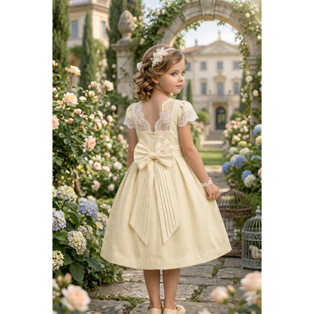 فستان - أصفر - دانتيل بفتحة ظهر 26037