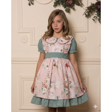 فستان بناتي وردي بطبعات زهور مع ياقة بيتر بان وفيونكة خلفية 202641