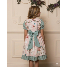 فستان بناتي وردي بطبعات زهور مع ياقة بيتر بان وفيونكة خلفية 202641