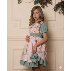 فستان بناتي وردي بطبعات زهور مع ياقة بيتر بان وفيونكة خلفية 202641