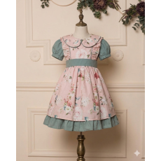 فستان بناتي وردي بطبعات زهور مع ياقة بيتر بان وفيونكة خلفية 202641