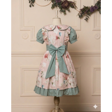 فستان بناتي وردي بطبعات زهور مع ياقة بيتر بان وفيونكة خلفية 202641