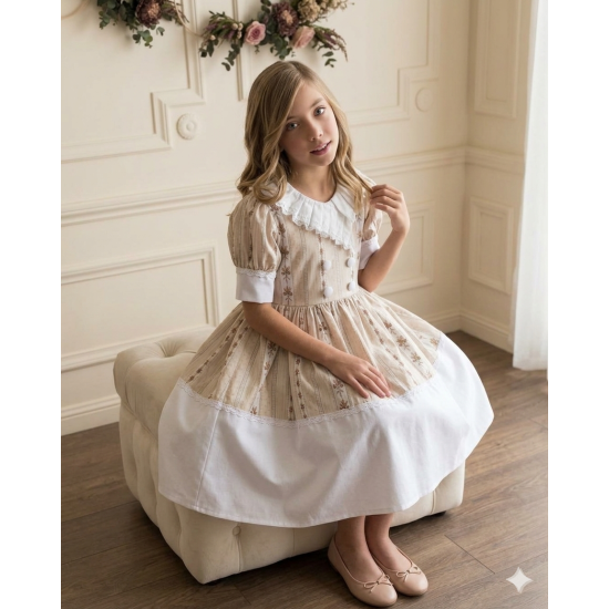 فستان ريفي كلاسيكي أنيق بياقة مطرزة ونقوش زهور رقيقة  202646