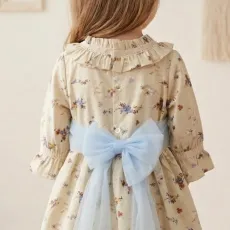  فستان ربيعي بيج بفيونكات سماوي240198