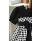 فستان أسود كاروهات مع ياقة وحزام اسود  202675