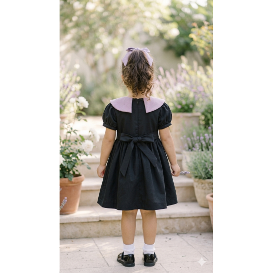 فستان أسود بباقة بنفسجي 26059