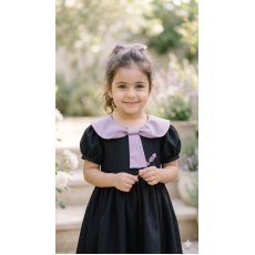 فستان أسود بباقة بنفسجي 26059 فستان أسود بباقة بنفسجي 26059