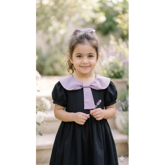 فستان أسود بباقة بنفسجي 26059