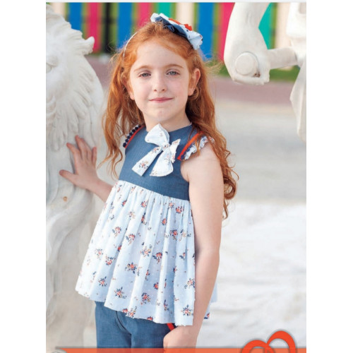 7027 بدلة اسباني قميص فضفاض وشورت ازرق