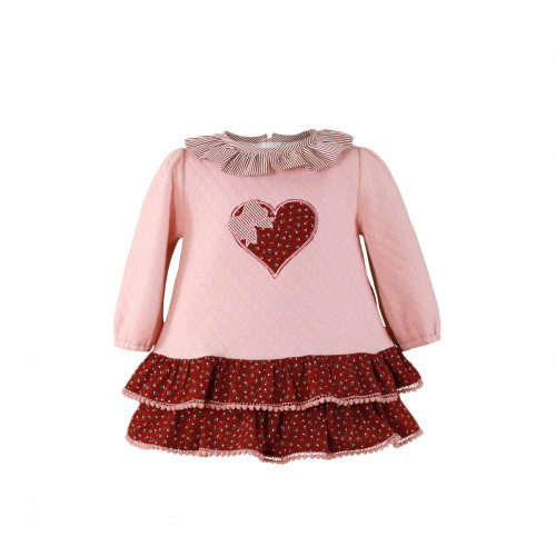 340508V فستان اسباني وردي رسمة قلب   