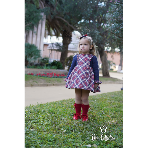  17002 فستان اسباني  كحلي واحمر  