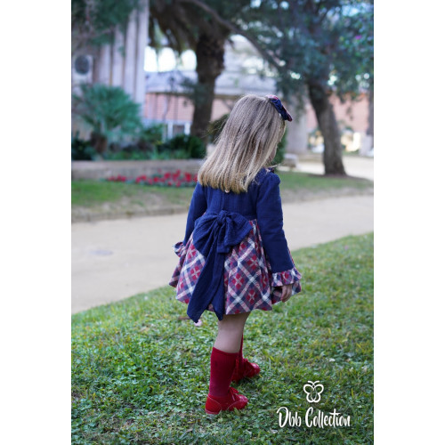  17002 فستان اسباني  كحلي واحمر  