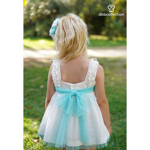 18702 فستان اسباني أبيض بالتل بدون اكمام