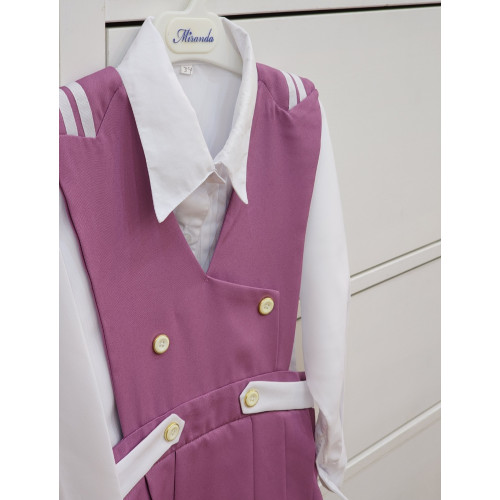 مريول مدرسي من قطعتين لون بنفسجي قميص أبيض 144621 مريول مدرسي من قطعتين لون بنفسجي قميص أبيض 144621