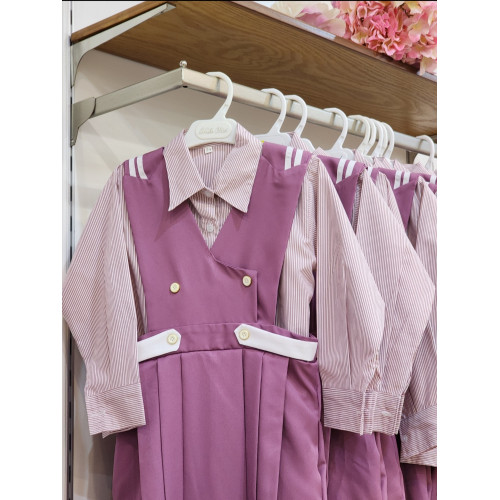 مريول مدرسي من قطعتين لون بنفسجي قميص مقلم 144621 مريول مدرسي من قطعتين لون بنفسجي قميص مقلم 144621