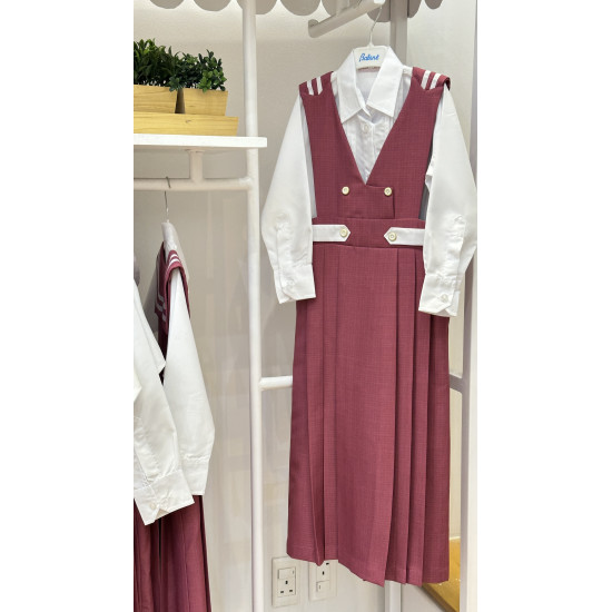 مريول مدرسي من قطعتين لون وردي قميص أبيض 144636 مريول مدرسي من قطعتين لون وردي قميص أبيض 144636