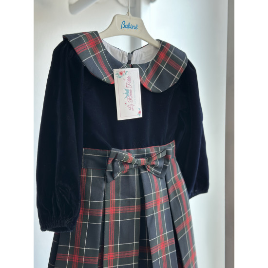 فستان كاروهات مع مخمل كحلي240012 فستان كاروهات مع مخمل كحلي240012