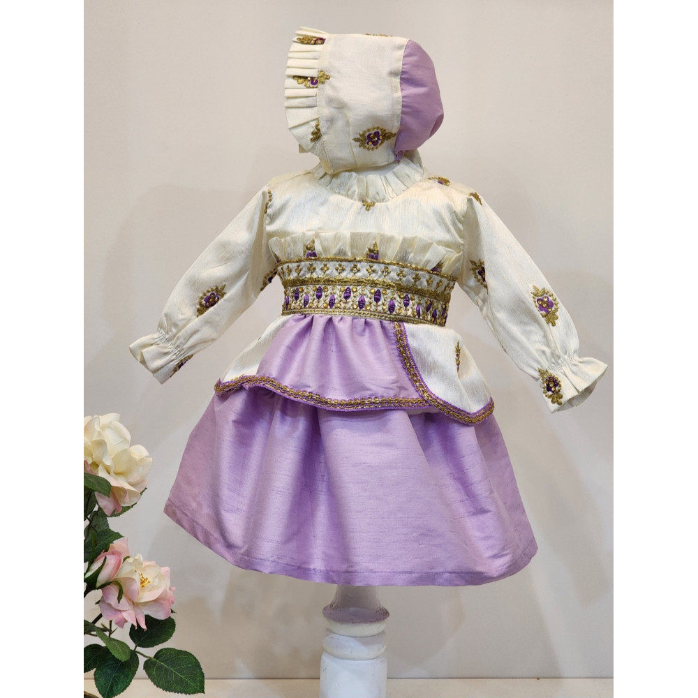 240164 فستان للمناسبات موف مطرز مع قبعة