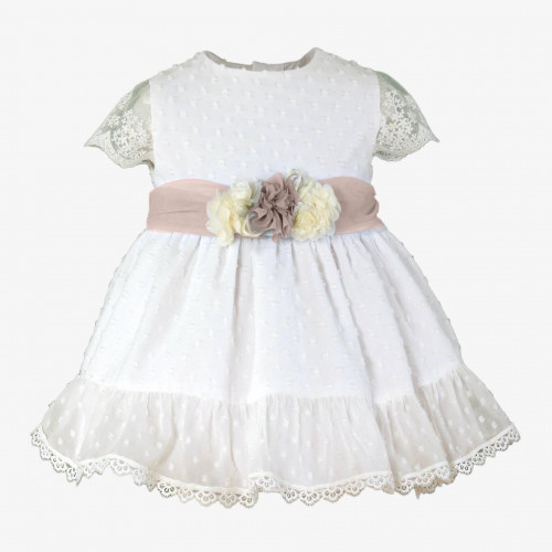 370121V فستان اسباني بحزام وردي