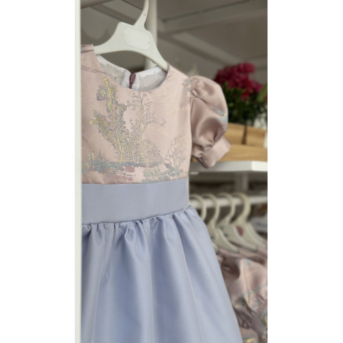 240372 فستان جاكارد بأكمام منفوخة