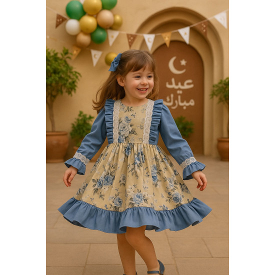  فستان مورد بأكمام طويله مزين بالدانتيل 240406