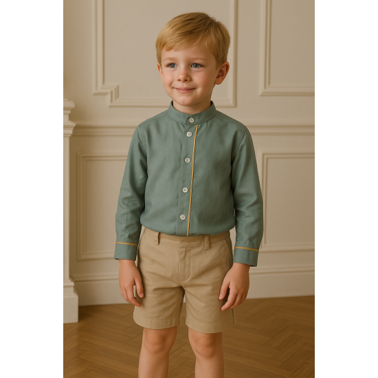 بدلة ولادي قميص بأكمام طويلة وشورت بيج240408 بدلة ولادي قميص بأكمام طويلة وشورت بيج240408