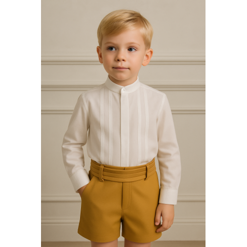 بدلة ولادي قميص بأكمام طويلة وشورت 240409 مع حزام