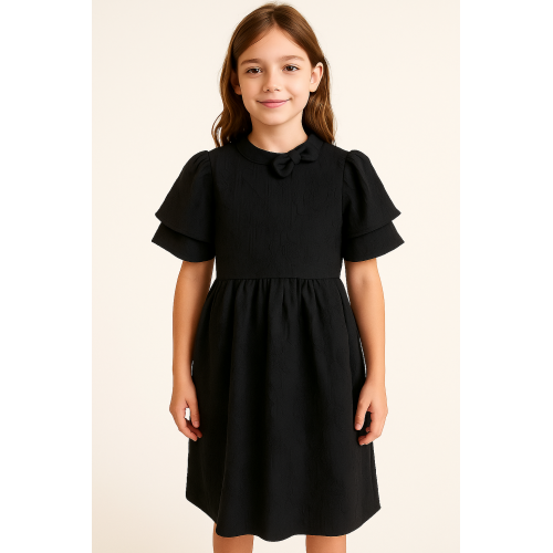 فستان أسود مطرز  جاكار صيفي بارد 240419 