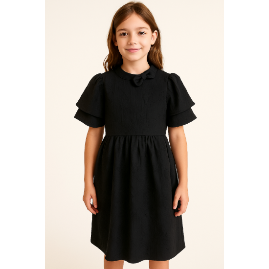 فستان أسود مطرز  جاكار صيفي بارد 240419 